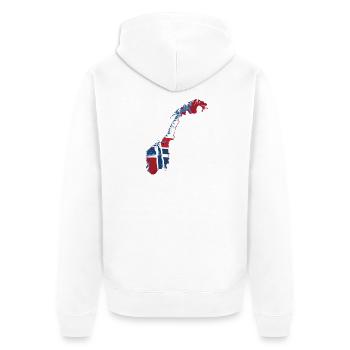 Voyage sur la carte de la Norvège Drapeau Scandinavie - Veste à capuche bio Premium Unisexe - blanc - Dos - Thijin (182cm)