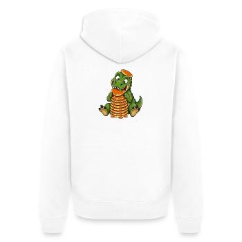 Dessin animé drôle de T Rex avec des crêpes - Veste à capuche bio Premium Unisexe - blanc - Dos - Thijin (182cm)