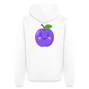 Blau-violette Kawaii Pflaume – Süßes Frucht Design - Unisex Premium Bio Zip Hoodie - Weiß - Hinten - Thijin (182cm)