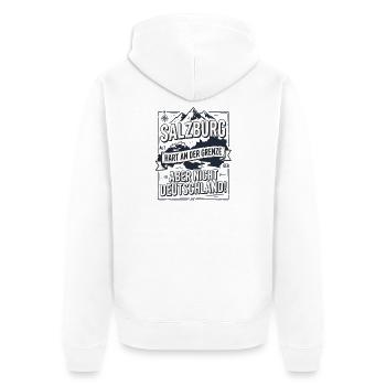 Salzburg Hart an der Grenze nicht Deutschland - Unisex Premium Bio Zip Hoodie - Weiß - Hinten - Thijin (182cm)