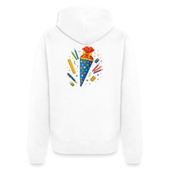Bunte Schultüte mit Schulbedarf  - Unisex Premium Bio Zip Hoodie - Weiß - Hinten - Thijin (182cm)