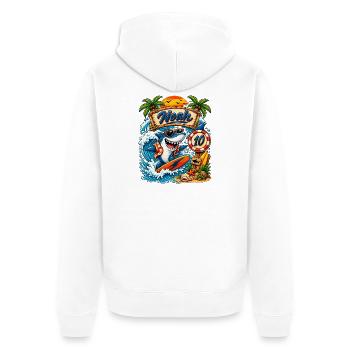 Noah surfeur Requin 10e anniversaire - Veste à capuche bio Premium Unisexe - blanc - Dos - Thijin (182cm)