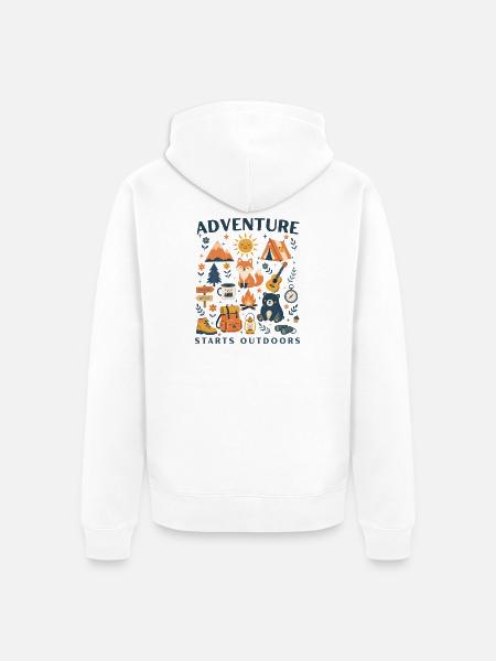 Das Abenteuer beginnt im Freien - Unisex Premium Bio Zip Hoodie - Weiß