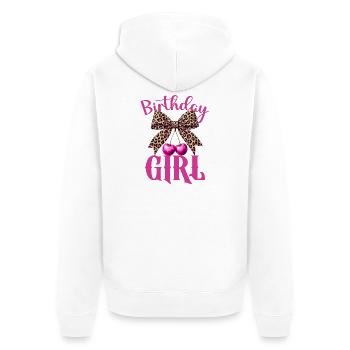 Pink Coquette Birthday Girl Leopard Ribbon Vintage - Unisex Premium Organic Zip Hoodie - white - Back - Thijin (182cm)