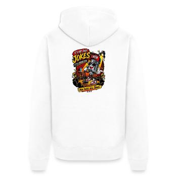 Live-Mikro: Verbindung durch Witze - Unisex Premium Bio Zip Hoodie - Weiß - Hinten - Thijin (182cm)