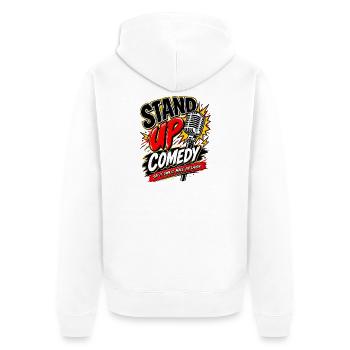Stand-Up Comedy Mikrofon Logo - Unisex Premium Bio Zip Hoodie - Weiß - Hinten - Thijin (182cm)