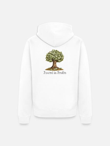Geldbaum Rooted in Profits Finanzen - Unisex Premium Bio Zip Hoodie - Weiß