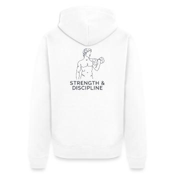 Strength & Discipline - Unisex Premium Bio Zip Hoodie - Weiß - Hinten - Thijin (182cm)