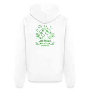 Less waste, more love. - Unisex Premium Bio Zip Hoodie - Weiß - Hinten - Thijin (182cm)