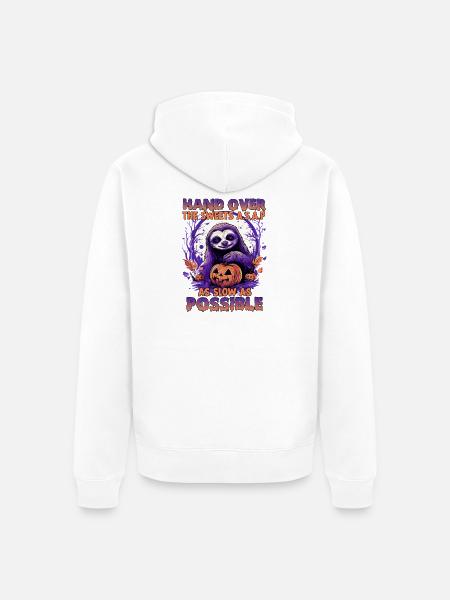 Langsamer Halloween-Sloth mit Kürbis - Unisex Premium Bio Zip Hoodie - Weiß