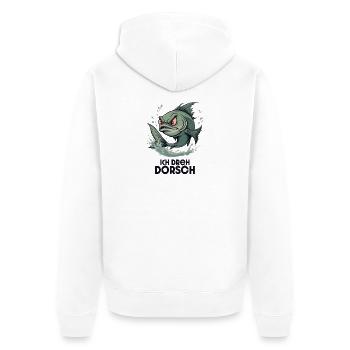 Ich dreh Dorsch – Lustiger Fisch Spruch - Unisex Premium Bio Zip Hoodie - Weiß - Hinten - Thijin (182cm)