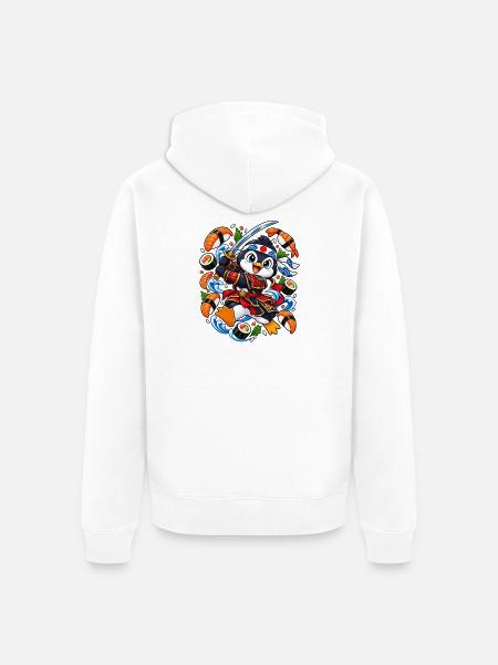 Samurai-Pinguin führt ein Sushi-Katana - Unisex Premium Bio Zip Hoodie - Weiß