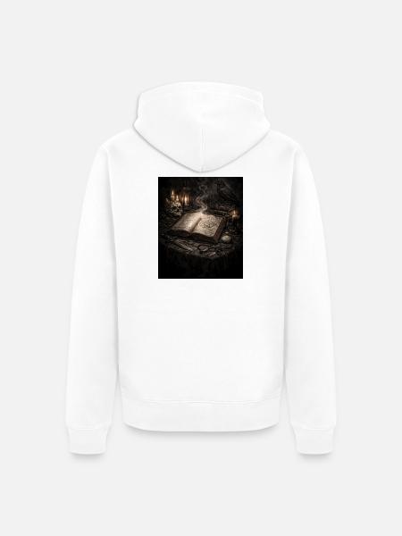 Dunkles Grimoire mit Rabe - Unisex Premium Bio Zip Hoodie - Weiß