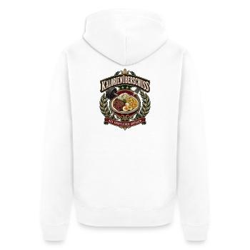Kalorienüberschuss aus sportlichen Gründen - Unisex Premium Bio Zip Hoodie - Weiß - Hinten - Thijin (182cm)