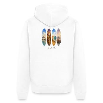 Qatar Travel – Doha & Wüste Motiv - Unisex Premium Bio Zip Hoodie - Weiß - Hinten - Thijin (182cm)