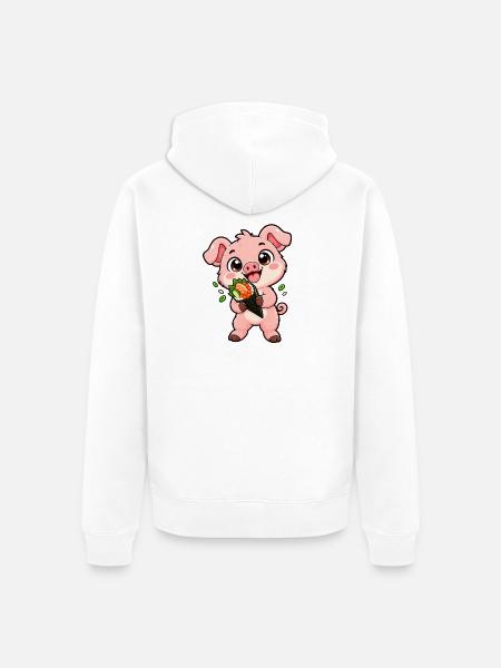 Ferkel-Snacks auf einer geladenen Sushi-Handrolle - Unisex Premium Bio Zip Hoodie - Weiß