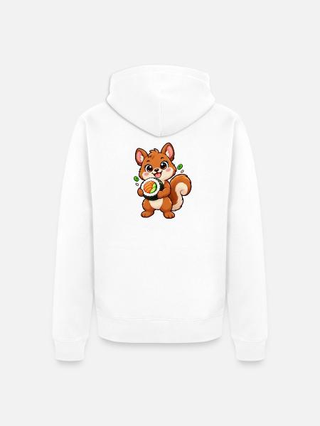 Eichhörnchenknabbeln Ein Lachs-Avocado-Brötchen - Unisex Premium Bio Zip Hoodie - Weiß