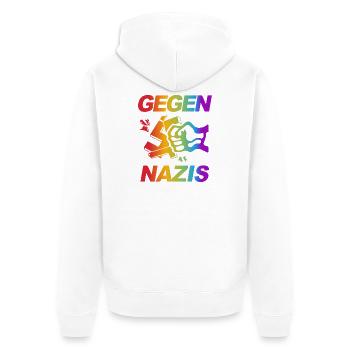 Regenbogenfaust Gegen Nazis - Unisex Premium Bio Zip Hoodie - Weiß - Hinten - Thijin (182cm)