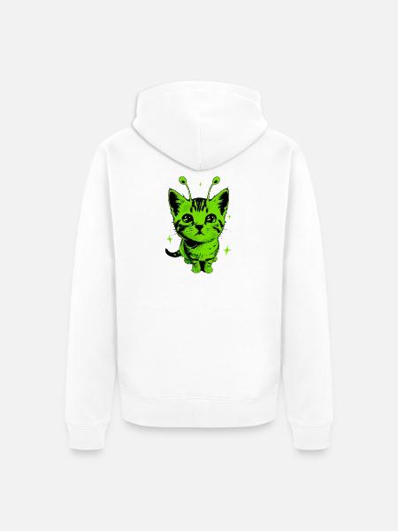 Alien Katze, Lustiges Meme, Retro Style - Unisex Premium Bio Zip Hoodie - Weiß