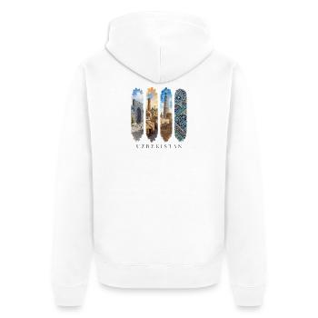 Usbekistan Travel – Seidenstraße & Orient Motiv - Unisex Premium Bio Zip Hoodie - Weiß - Hinten - Thijin (182cm)