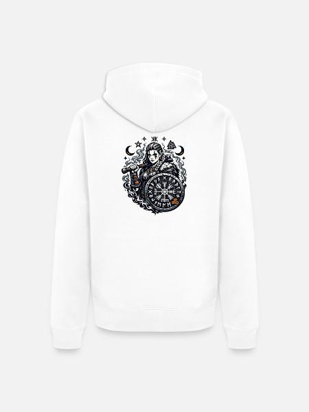Viking Kämpfer mit Runen Schild - Unisex Premium Bio Zip Hoodie - Weiß