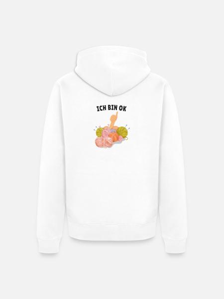 Ich bin OK – Strickliebe mit Augenzwinkern - Unisex Premium Bio Zip Hoodie - Weiß