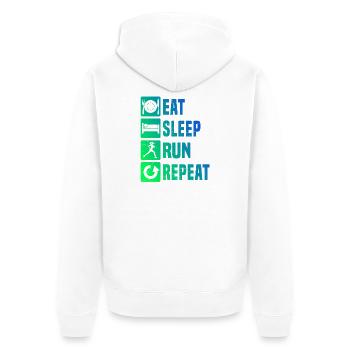 Geschenkidee für eine Running mit Running - Unisex Premium Bio Zip Hoodie - Weiß - Hinten - Thijin (182cm)
