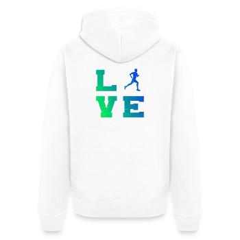 Geschenkidee für einen Running mit Running - Unisex Premium Bio Zip Hoodie - Weiß - Hinten - Thijin (182cm)
