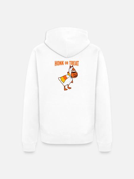 Hupen oder Leckerli Gans Halloween-Grafik - Unisex Premium Bio Zip Hoodie - Weiß
