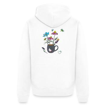 Blumen in einem Becher mit Huhn - Unisex Premium Bio Zip Hoodie - Weiß - Hinten - Thijin (182cm)
