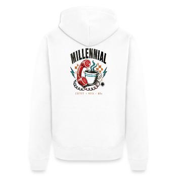 Millennial Café Rock 80er - Unisex Premium Bio Zip Hoodie - Weiß - Hinten - Thijin (182cm)