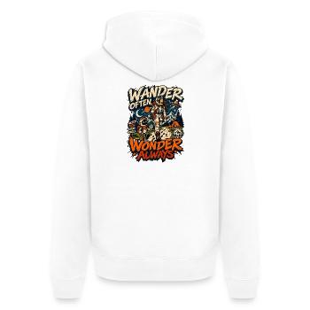 Oft umherwandern, immer staunen - Unisex Premium Bio Zip Hoodie - Weiß - Hinten - Thijin (182cm)