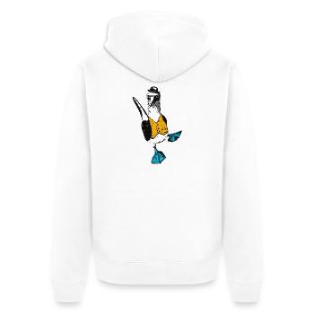 Blautölpel mit Weste - Unisex Premium Bio Zip Hoodie - Weiß - Hinten - Thijin (182cm)