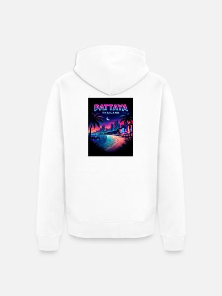 Pattaya Neon Moon Strandlandschaft - Unisex Premium Bio Zip Hoodie - Weiß