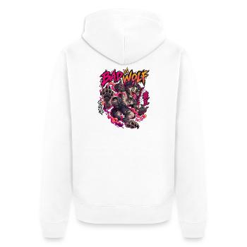 Bad Wolf Neon Flammenwolf - Unisex Premium Bio Zip Hoodie - Weiß - Hinten - Thijin (182cm)