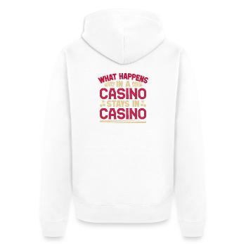 Gambling Fan What Happens In Casino Stays In - Unisex Premium Bio Zip Hoodie - Weiß - Hinten - Thijin (182cm)