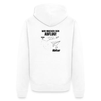 Abitur Wir machen den Abflug Schulabschluss - Unisex Premium Bio Zip Hoodie - Weiß - Hinten - Thijin (182cm)