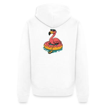 Flamingo im Pool mit Donut Schwimmring Sommer - Unisex Premium Bio Zip Hoodie - Weiß - Hinten - Thijin (182cm)