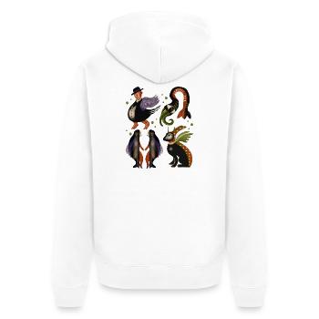 Fabelhafte Vogelwesen Quartett - Unisex Premium Bio Zip Hoodie - Weiß - Hinten - Thijin (182cm)