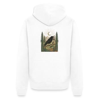 Mondbeschienener Rabe über Kiefern - Unisex Premium Bio Zip Hoodie - Weiß - Hinten - Thijin (182cm)