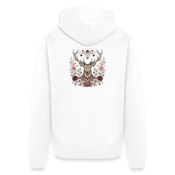Hirschkopf im Blütenkranz - Unisex Premium Bio Zip Hoodie - Weiß - Hinten - Thijin (182cm)