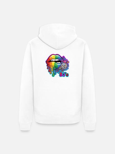 Regenbogenlippen 90er Disco - Unisex Premium Bio Zip Hoodie - Weiß