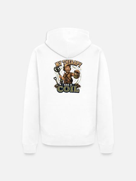 Sondengänger Sondler sondeln THERAPY-HAS-COIL - Unisex Premium Bio Zip Hoodie - Weiß
