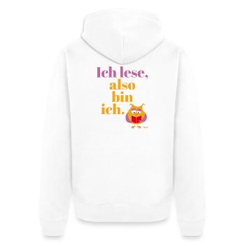 Ich lese, also bin ich!  - Unisex Premium Bio Zip Hoodie - Weiß - Hinten - Thijin (182cm)
