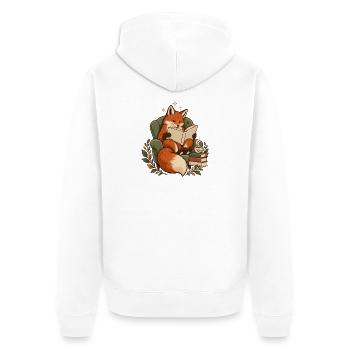 Lesender Fuchs im Sessel – Gemütliche Bücherliebe - Unisex Premium Bio Zip Hoodie - Weiß - Hinten - Thijin (182cm)