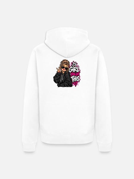 Du schaffst das Girl Power - Unisex Premium Bio Zip Hoodie - Weiß