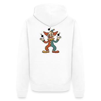 Vintage-Cartoon-Clown, der Bomben jongliert - Unisex Premium Bio Zip Hoodie - Weiß - Hinten - Thijin (182cm)