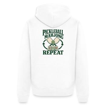  Pickleball Mahjong Wiederholung Schläger Fliesen - Unisex Premium Bio Zip Hoodie - Weiß - Hinten - Thijin (182cm)