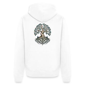 Lebensbaum mit Wurzeln und Mondsichel - Unisex Premium Bio Zip Hoodie - Weiß - Hinten - Thijin (182cm)