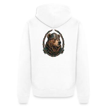 Nordischer Bärenkopf mit Helm und Flechtornament - Unisex Premium Bio Zip Hoodie - Weiß - Hinten - Thijin (182cm)